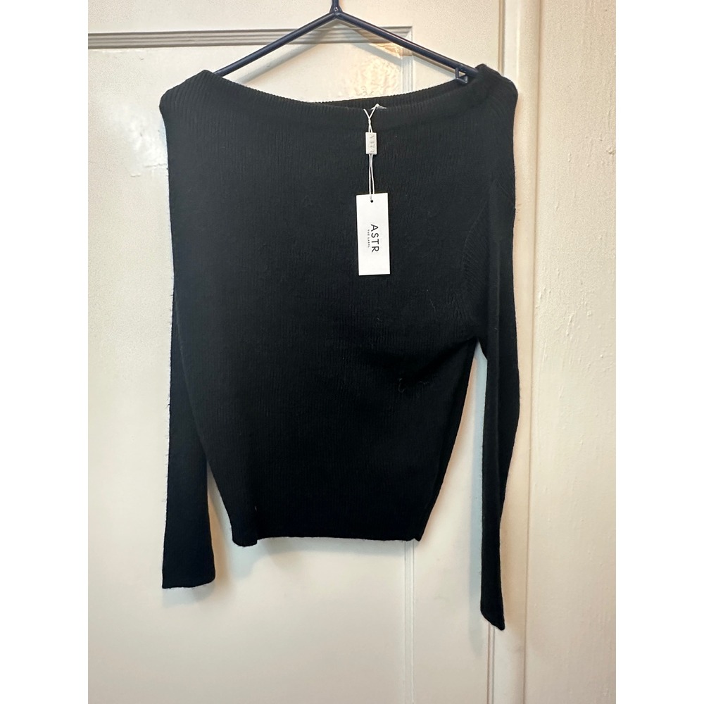 ASTR The Label Black Ribbed Off Shoulder Sweater Wool Blend AT18659 Womens S NEW